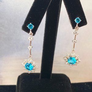2 Caret Blue Topaz and CZ Drop Earrings